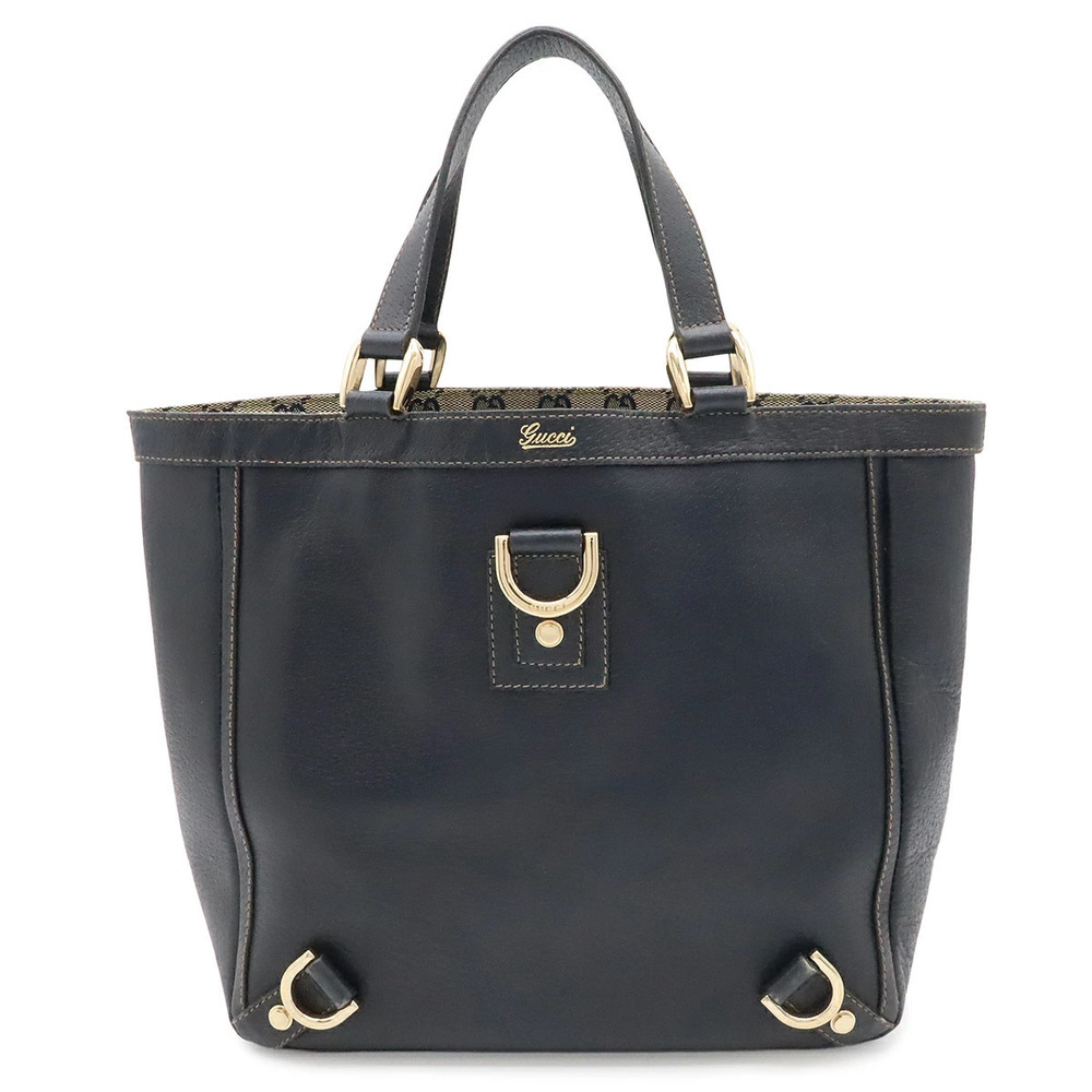 Gucci GG Canvas Abbey Tote Bag Handbag Leather Navy Blue
